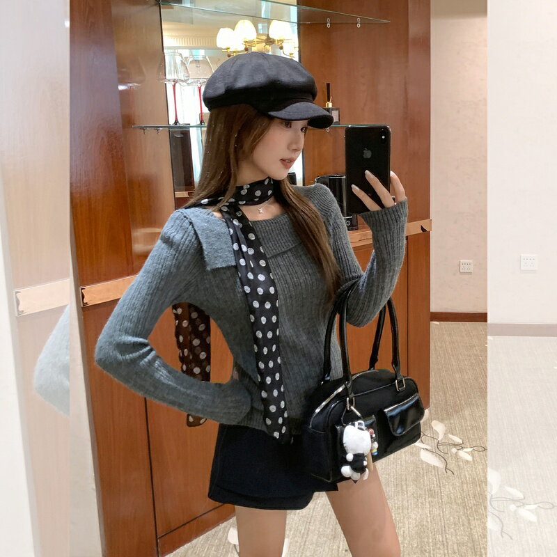 Rakuten - ニット レディース セーター 長袖 オフショルダー トップス ゆったり シルエット きれいめ 秋冬 インナー 重ね着 グレー フリーサイズ プルオーバー オフィスカジュアル デイリー Runea Code