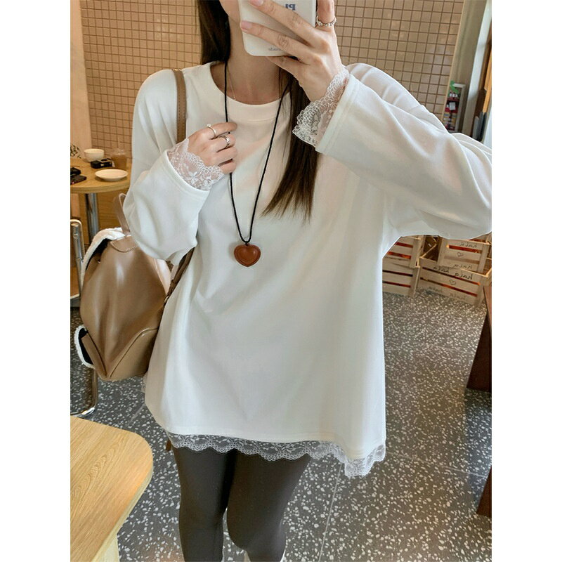 Rakuten - 【楽天スーパーSALE】長袖Tシャツ レディース カットソー 長袖 トップス レース ?接 ボートネック ゆったり チュニック丈 2026春 新作 無地 ホワイト デイリー 重ね着 きれいめ ルームウェア Runea Code