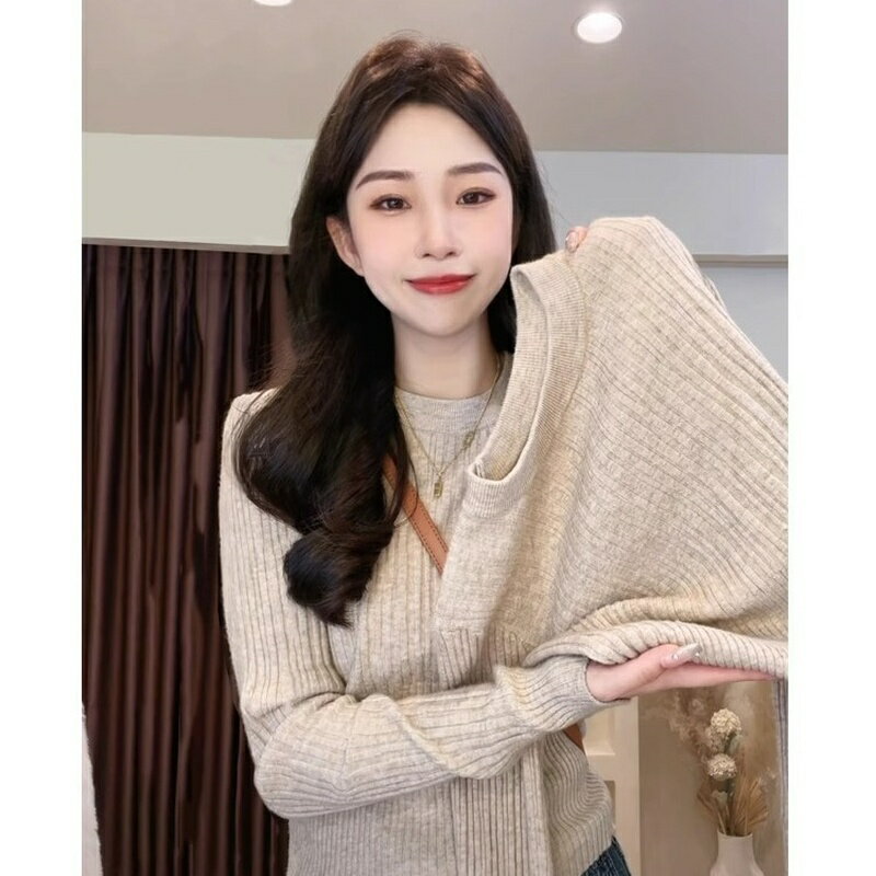 Crew Neck - ニット レディース セーター 長袖 トップス ウエストイン デザイン ニット きれいめ シルエット 安迪糸 ふんわり 肌触り オフィス 通勤 カジュアル 秋冬 2023 新作 8518 Runea Code
