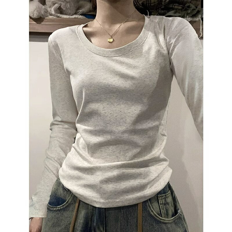 Rakuten - 長袖Tシャツ レディース カットソー インナー Uネック 正肩 裏起毛 純綿 秋冬 きれいめ ベーシック トップス 重ね着 通勤 シンプル 白 グレー ブラック S M L XL Runea Code