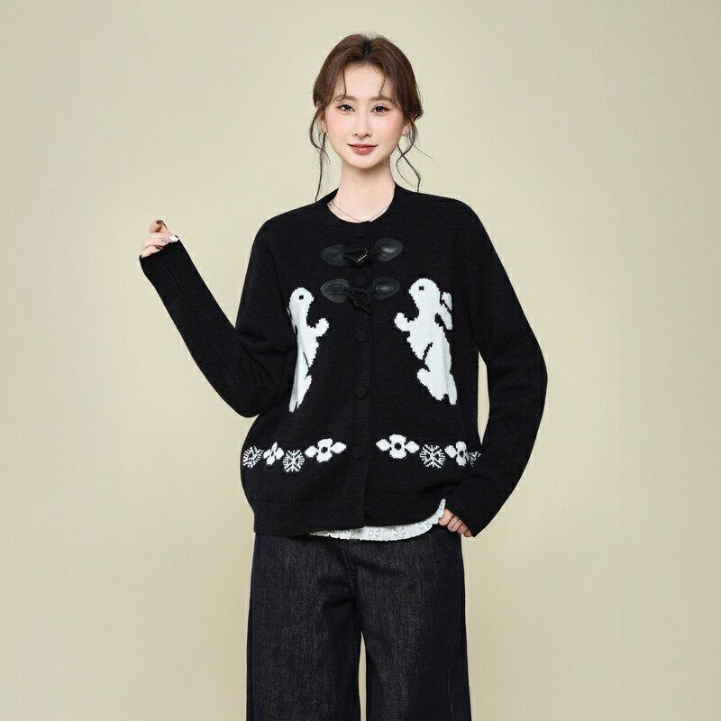Rakuten - カーディガン レディース ニット 秋冬 ロング 厚手 暖かい フェアアイル 立体 動物 モチーフ ゆったり フリーサイズ おしゃれ カジュアル 普段着 羽織り アウター ニットカーディガン 開衫 セーター Runea Code