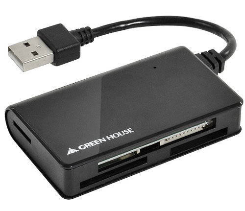 メール便発送選択可 グリーンハウス USBカードリーダー GH-CRM1A-BK ACアダプタ不要のバスパワーUSB2.0カードリーダ！micro-SD,メモリースティック Duoもアダプタ不要 02P05Nov16