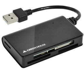 [メール便発送選択可]グリーンハウス USBカードリーダー GH-CRM1A-BK [ACアダプタ不要のバスパワーUSB2.0カードリーダ！micro-SD,メモリースティック Duoもアダプタ不要][02P05Nov16]