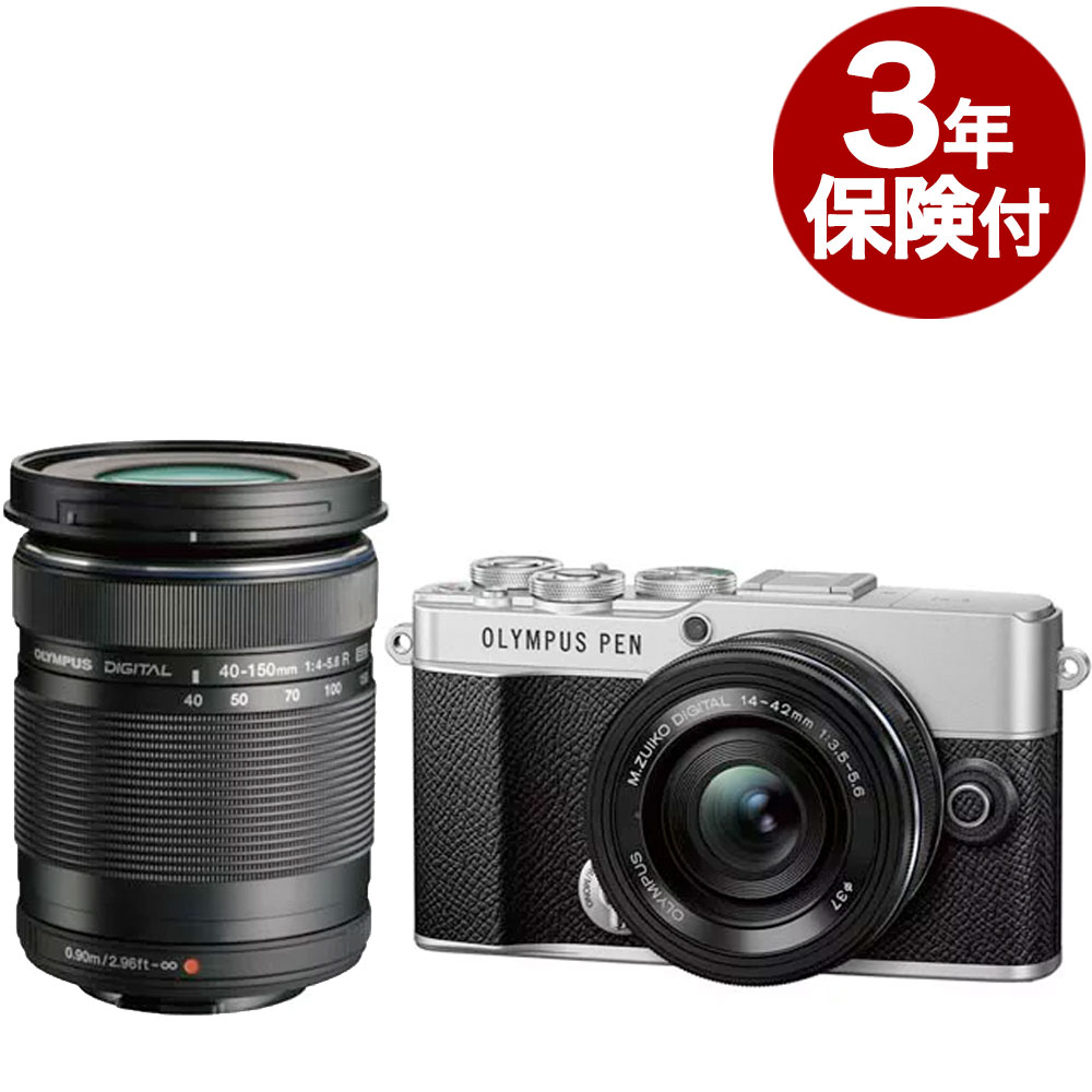 [3年保険付]OMシステム E-P7 EZダブルズームキット シルバー　オリンパスペン ミラーレス一眼 E-P7ボディ + M.ZUIKO DIGITAL ED 14-42mm F3.5-5.6 EZ標準ズームレンズ + M.ZUIKO DIGITAL ED 40-150mm F4.0-5.6 R 望遠ズームレンズ『2022年11月18日発売』[02P05Nov16]