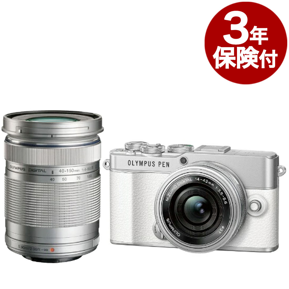 [3年保険付]OMシステム E-P7 EZダブルズームキット ホワイト オリンパスペン ミラーレス一眼 E-P7 Whiteボディ + M.ZUIKO DIGITAL ED 14-42mm F3.5-5.6 EZ標準ズームレンズ + M.ZUIKO DIGITAL ED 40-150mm F4.0-5.6 R 望遠ズームレンズ『2022年12月10日発売』[02P05Nov16]のサムネイル