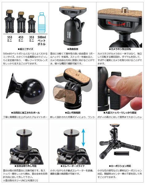 [耐荷重2kg]Velbon ウルトラ553ミニ 雲台付小型三脚[02P05Nov16]