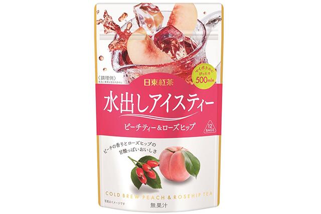 【1000円ポッキリ】【アウトレット】日東紅茶　水出しアイスティー ピーチティー＆ローズヒップ 12袋入り　500ml用【紅茶　気流式殺菌済み茶葉】