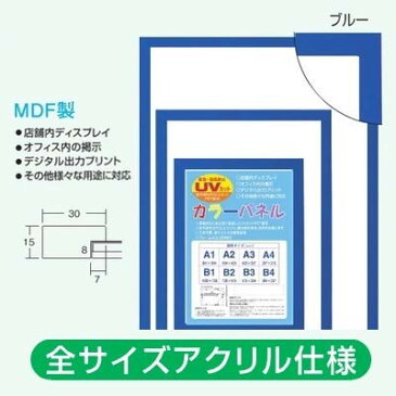UVカットアクリル使用(厚み1.8mm),ポスターフレーム.OAフレーム額縁.木製(MDF).サイズ B2 ブルー色