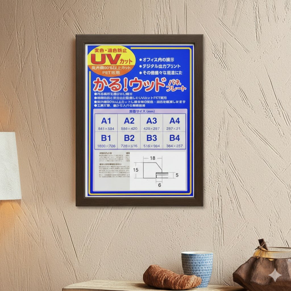 額ポスターフレーム.OAフレーム額縁.木製.サイズB3　ブラウン