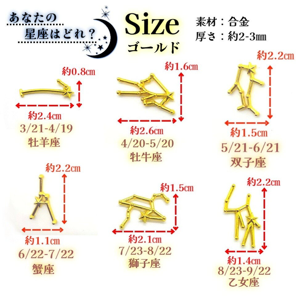 チャーム 　星座 2色【1セット】12星座チャーム メタルチャーム　封入素材　チャー...