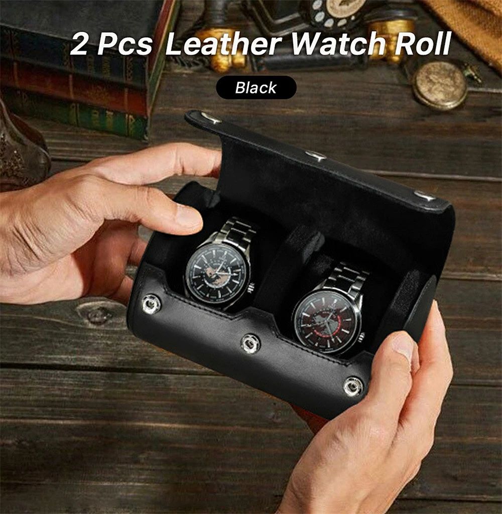 腕時計ケース 本革 時計ロールトラベルケース 2本用 旅行用腕時計ポーチ ケース 収納ボックス ポータブルトラベルウォッチケース トラベルウォッチバッグと収納 レザーポーチ 時計 腕時計ホルダー&アクセサリーオーガナイザー シングル　腕時計ポーチ ブラウン/ブラウン