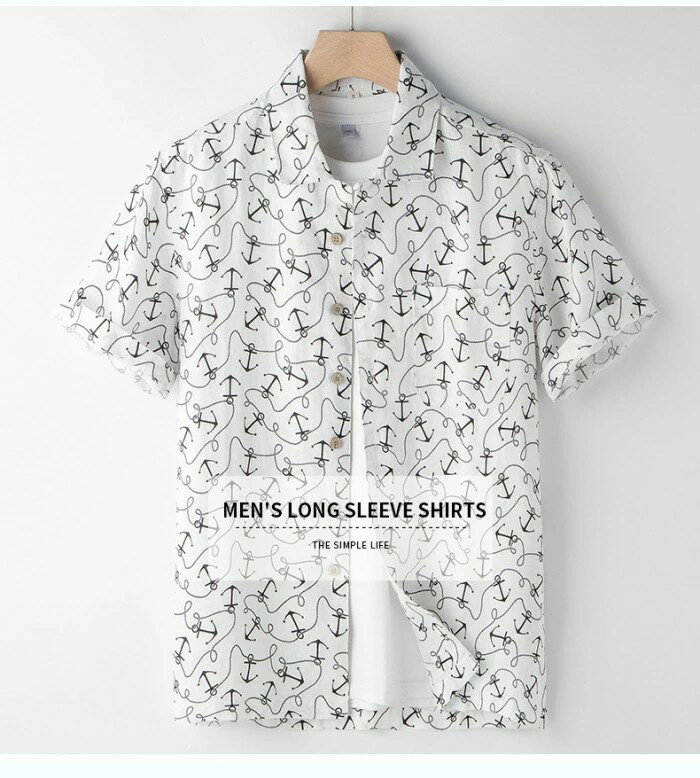 【楽天スーパーSALE】接触冷感 リネンシャツ 亜麻100% 半袖シャツ メンズシャツ 薄手 軽量 トップス カジュアルシャツ ガッコいい プリント柄 海シャツ 旅行 普段着 上着 夏服 通気性 涼しい 父の日 ギフト プレゼント 贈り物