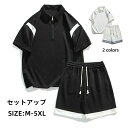 セットアップ 切り替え柄 半袖ポロシャツ 短パンツ メンズセット スポーツウェア 快適 サマーセット ゴルフウェア トレーニング ハーフパンツ ショートパンツ ...