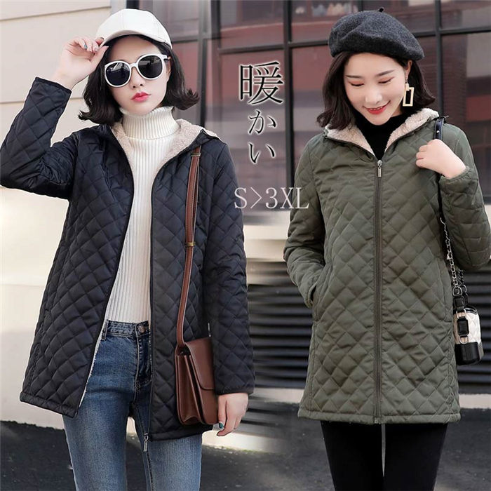 40代 30代 通勤 大きいサイズ 体型カバー フード付 冬 無地 裏ボア トップス アウター 裏起毛 レディース コート ジャケット