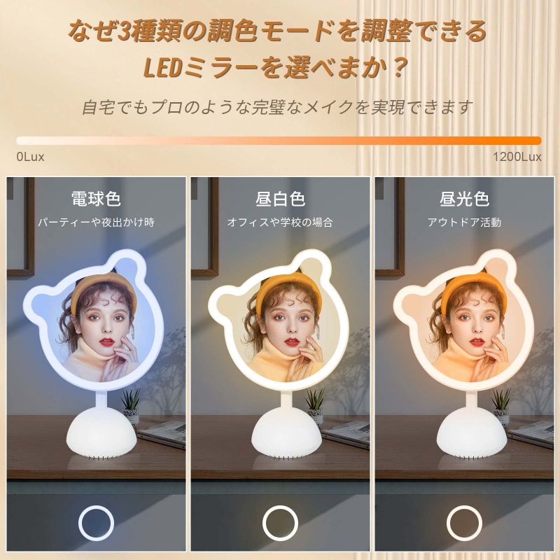 女優ミラー 鏡 卓上 ライト付きミラー 化粧鏡 LED ミラー 卓上ミラー スタンドミラ...