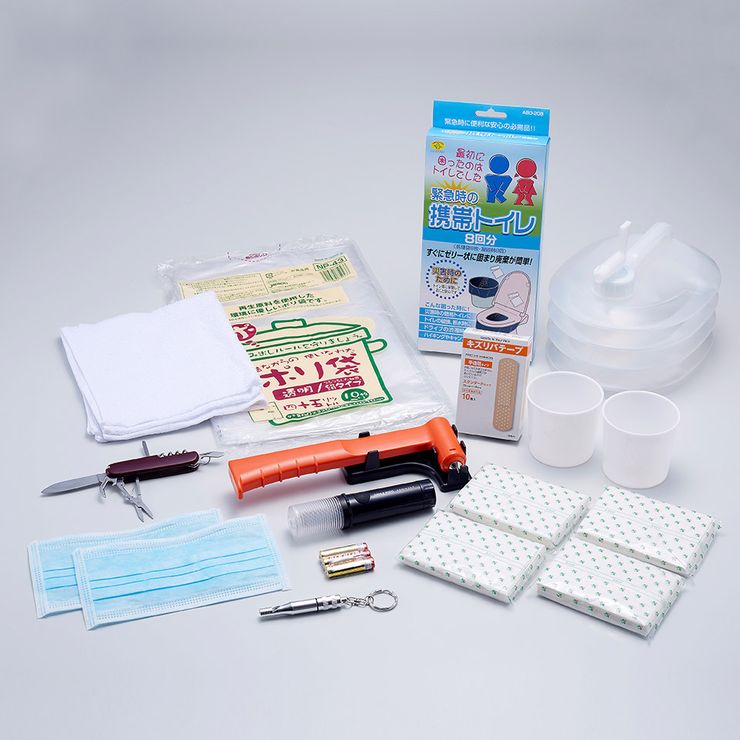 【クリアランスSALE】車載緊急13点セット 旭電機化成 (ABO-98) 【緊急セット】防災セット 脱出用ハンマー LED緊急ライト 簡易トイレ 非常持出 防災 停電 避難所 1人用 自宅AEC KNS