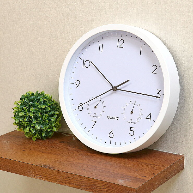 【メーカー直送】 不二貿易 掛時計温湿度計付 ベゼル Φ25cm WH EG6910ATH-YP21 26332 KNS [2]