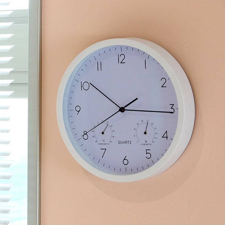 【メーカー直送】 不二貿易 掛時計温湿度計付 ベゼル Φ25cm WH EG6910ATH-YP21 26332 KNS [3]