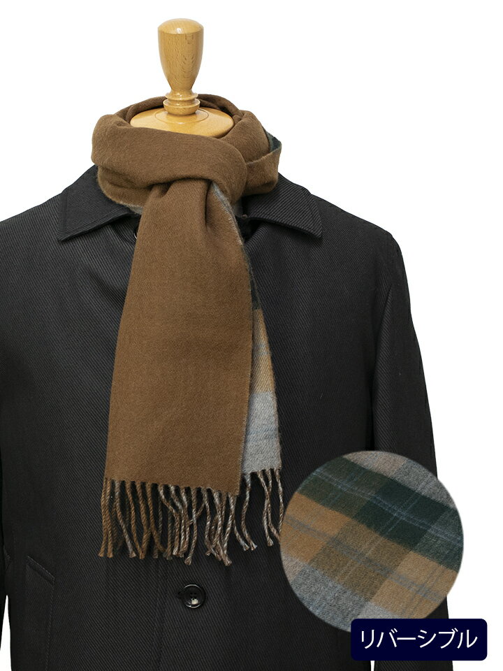 Cashmere - ウールマフラー【キャメル / キャメル・グリーン・グレー チェック柄】