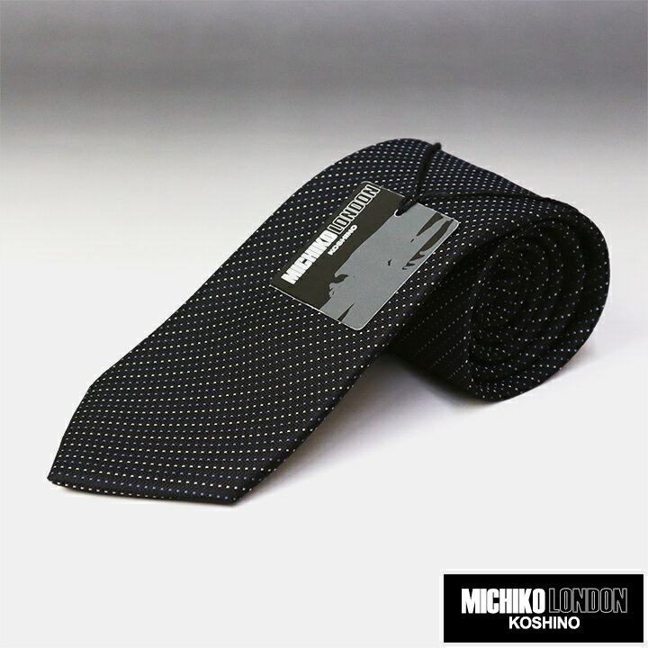 MICHIKO LONDON【ミチコロンドン】シルク100%ネクタイ【ブラック / ドット・ストライプ柄】