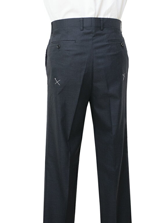 Hai. Vaseron春夏物ノータック綿パンツ【ネイビー / チェック柄】