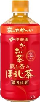 【お～いお茶 濃く香るほうじ茶 電子レンジ対応 ホット 500ml の商品詳細】厳選した旨み成分が豊富な国産一番茶を100％使用。茶葉をじっくりと強焙煎し、コクのある香りと味わいの”濃く香る”おいしさが特長ののほうじ茶飲料です。