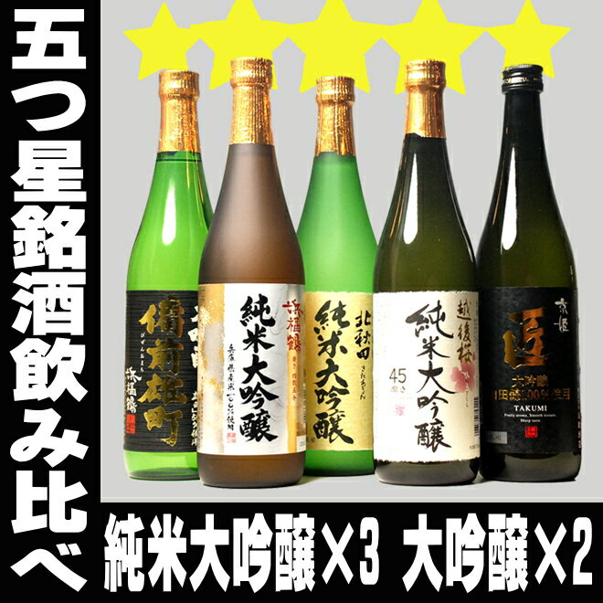 43％OFF ギフト 純米大吟醸 飲み比べ セット 純米大吟醸と大吟醸の720ml 5本セット 銘酒五つ星 日本酒 飲み比べセット ミツワ酒販 新潟 秋田 神戸 京都 地酒 父の日 母の日 日本酒セット 母の日 お酒 ギフト 酒 お父さん 父親 誕生日 プレゼント 男性 女性 日本酒 Gift