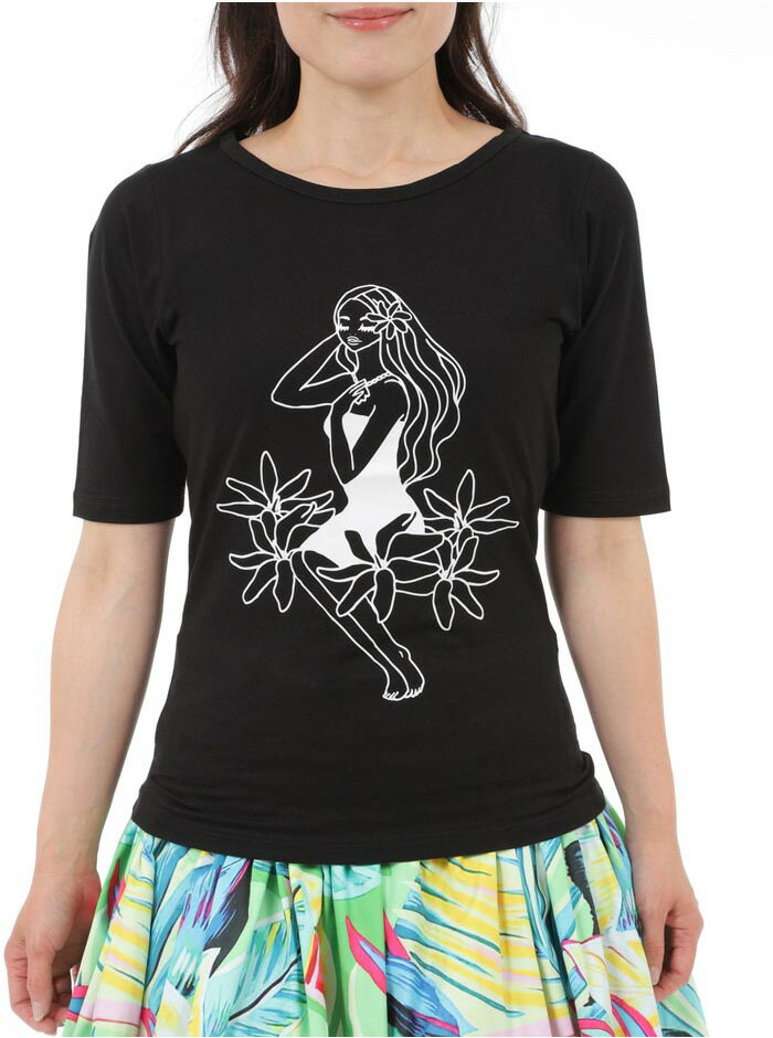 Tシャツ 五分丈　マイティスー ミウミントアロハ マイティスー＆ ミウミントアロハ　コラボ　オリジナルTシャツ　大人っぽいフラガール　Miu-Mint-AlohaオリジナルTシャツDM便 その1