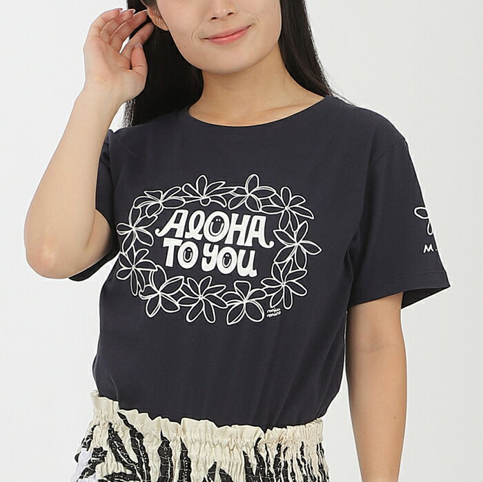 公式ハワイアンキルトのミウミントのTシャツ アロハ ミウミントアロハ シンプルロゴ オリジナルTシャツ 夏 おしゃれに着こなす シンプルデザイン Miu-Mint-AlohaオリジナルTシャツ 【レディース】｜アングル3
