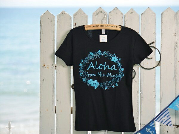 フラダンス tシャツ パウスカート セール パウスカート シングル フラダンス衣装 フラダンス 衣装 Tシャツ ミウミント ミウ・ミント・アロハ 【黒地】