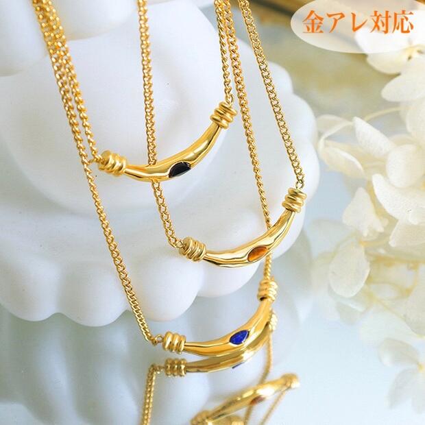 サージカルステンレス ネックレス チョーカー レディース 金属アレルギー対応 大人華奢 シンプル 天然石 ブラックオニキス タイガーアイ ブルーラピスラズリ パ...