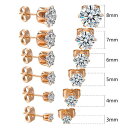 サージカルステンレス ピアス アレルギー対応 一粒 シンプル 六爪 3mm 4mm 5mm 6mm 7mm 8mm キュービックジルコニア レディース メンズ ユニセックスピアス k18 ピンクゴールド ゴールド シルバー 両耳 六爪 かわいい おしゃれ クリスマス プレゼント