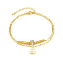 つけっぱなしok サージカルステンレス アンクレット 2連チェーン 金属アレルギー対応 18金仕上げ CZダイヤ(キュービック・ジルコニア) ホワイトシェル ハ...