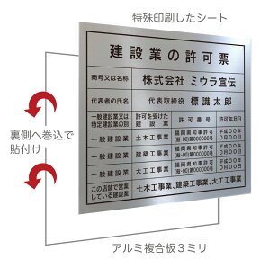 額縁なしタイプ送料無料選べる11色・4書体撥水加工錆びない看板法定サイズクリアヘアライン仕様金看板450mm×400mm