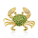 【1点物】K18 イエローゴールド 蟹 モチーフ 天然 グリーンガーネット と ダイヤモンド ブローチ 美輪宝石 ミワホウセキ