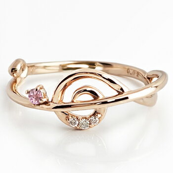 幸せ奏でる 誕生石 付き ト音記号 モチーフ ミュージック リング 10月 誕生石 ピンクトルマリン & 天然 ダイヤモンド 音符 リング 誕生日 クリスマス ...