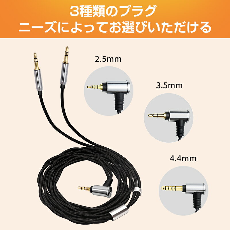 3APLUS WT3 ヘッドホンケーブル 交換用 3.5mm アップグレードケーブル 4芯 OFC 高精度ナイロン製 1.5m長さ L型 3.5mm(3極)⇔3.5mm(3極)*2 DENON AH-D9200/AH-D7200/AH-D7100/AH-D5200/AH-D600等ヘッドホンに適合