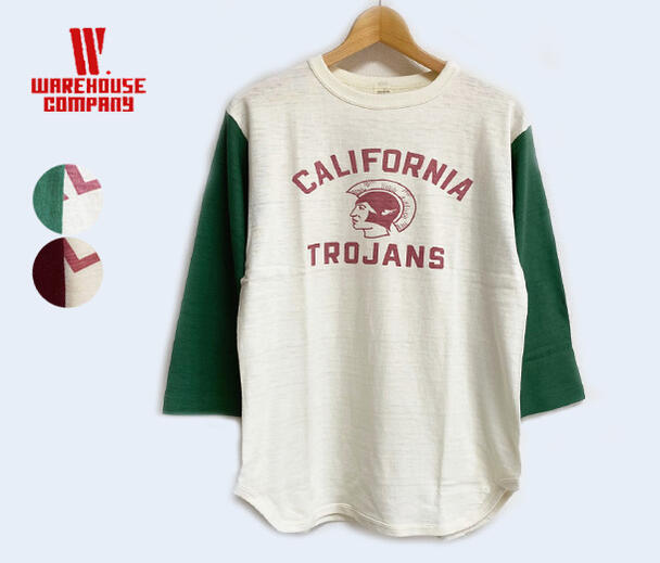 WAREHOUSE　ウエアハウス　4800 七分袖 ベースボール Tシャツ TROJANS