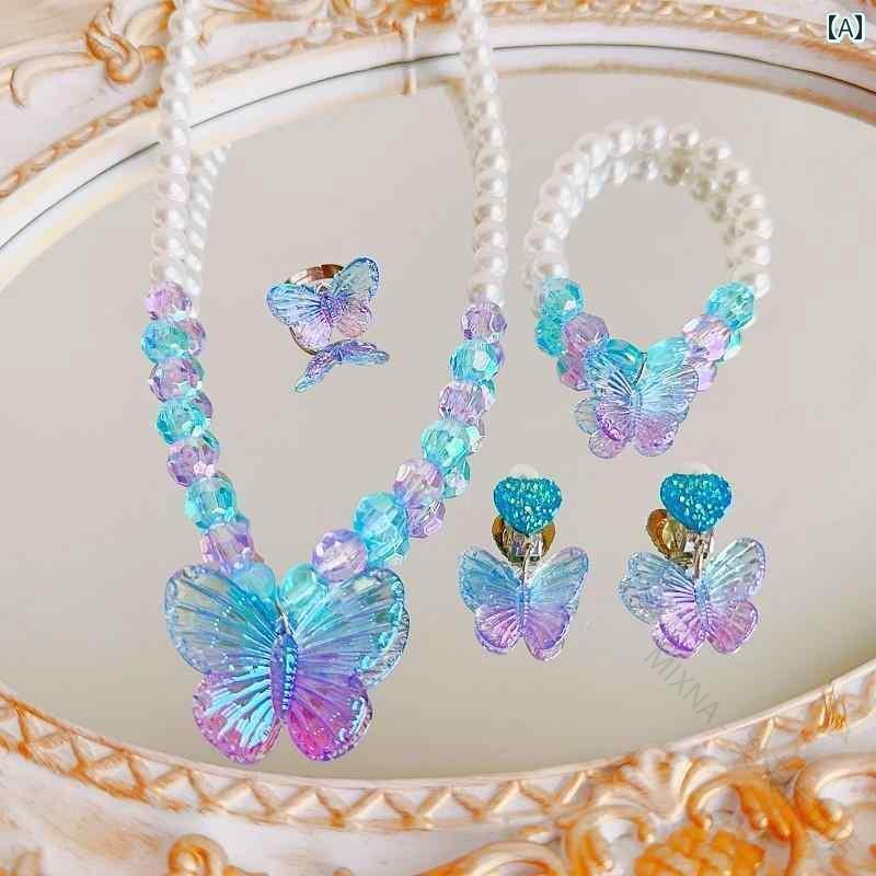 キッズ用 かわいい ネックレス 子供用 ネックレス イヤリング リング 蝶の 女の子 ブレスレット プリンセスの ジュエリーセット 子供アクセサリー キッズアクセサリー お姫様 ごっこ遊
