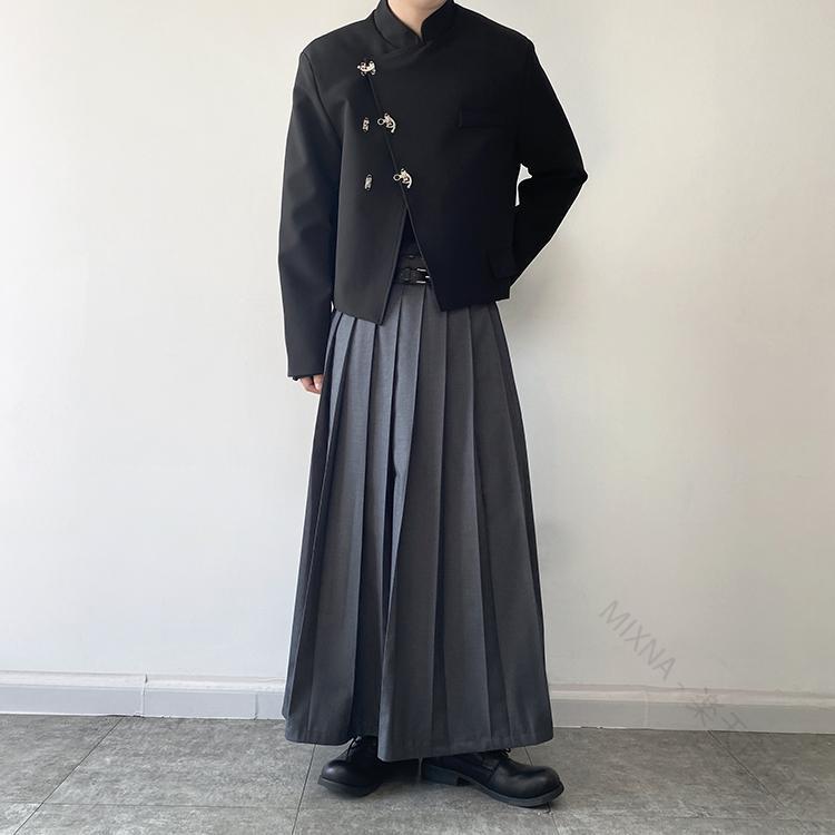 スカート メンズ カジュアル おしゃれ マキシ丈 プリーツ ボトムス 男性用 普段使い お出かけ フェス ライブ ロック バンド パンク レディース ニッチ 無地 シンプル オールシーズン 黒 グレー 【原産国／製造国: 中国】 .メンズスカート、男性用スカート、レディーススカート、マキシ丈、ロング丈、プリーツ、ボトムス、カジュアル、無地、シンプル、黒、グレー、オールシーズン、普段使い、お出かけ、フェス、ライブ、ロック、バンド、パンク、ニッチ、個性派、男女兼用コーデ、メンズファッション、ライブ衣装、ステージ衣装に。日常の着こなしからイベントスタイルまで楽しめます。おしゃれなスカートをお探しの方におすすめ。人気ランキングや もチェック。。 指定された配送時間は承っておりません。【MIXNA - 楽天市場店】