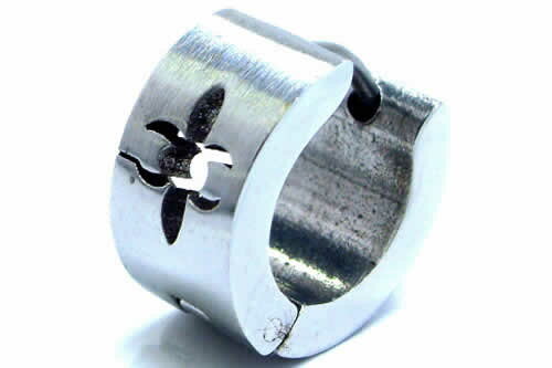 エンブレムフープピアス/1個販売 百合の紋章 片耳 シングルピアス 中折れ ステンレスピアス リングピア..