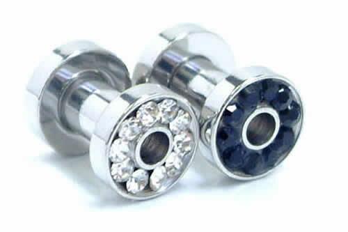 [ 6G トンネル型 ] ジュエルトンネル 6ga 6ゲージ ボディピアス サージカルステンレス316L ブラック クリスタル アクア ピンク キュービックジルコニア CZ キラキラ 高級 低アレルギー メンズ レディース ペア ラインストーン ネジ式 ネジタイプ ホールピアス 耳 ロブ