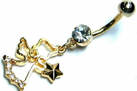 Body Earrings - フラワーフェアリーへそピアス 14ゲージ 14G ヘソピアス 臍ピアス 金 ゴールド レディース ボディピアス ボディーピアス サージカルステンレス316L バナナバーベル カーブバーベル 低アレルギー ネイブル ヘソピ ラインストーン ジルコニア 妖精 天使 エンジェル