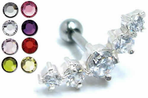 [人気 16G ボディピアス] ファイブジュエル ストレートバーベル 1個販売 16ゲージ ボディーピアス サージカルステンレス316L シルバー925 スターリングシルバー メンズ レディース 軟骨 ヘリックス トラガス 耳 たて爪 立て爪 高級 5個 ジルコニア クリスタル 男性 女性