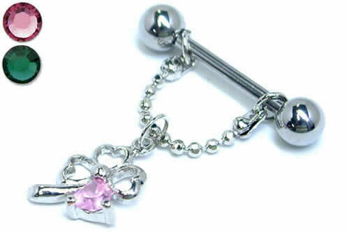 [ 14G ニップル ヘリックス ] ラッキークローバー ストレートバーベル チャーム 14ゲージ 軟骨 乳首 胸 耳 乳輪 ボディピアス メンズ レディース サージカルステンレス316L 揺れる ボディーピアス 四葉 ラインストーン 別売り16Gに変更可能