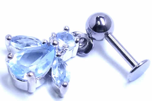 Rakuten - [ 16G 軟膏 揺れる ボディピアス ] ドリスヘリックスラブレット 16ゲージ 16Ga サージカルステンレス316L ボディーピアス 軟骨 ヘリックス トラガス アンテナ リップ メンズ レディース チャーム ラインストーン ジルコニア 平ら フラット 花 フラワー ユリ アクア ブルー