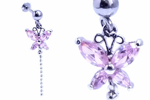 [ 16G 軟膏 揺れる ボディピアス ] バタフライヘリックスラブレット 16ゲージ 16Ga サージカルステンレス316L ボディーピアス 軟骨 ヘリックス トラガス アンテナ リップ メンズ レディース チャーム ラインストーン ジルコニア 平ら フラット 蝶々 チョウチョウ ピンク