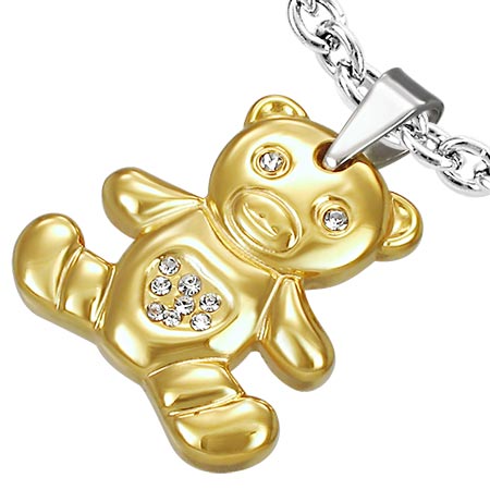 ゴールドベアーステンレスペンダント 金色のくま 熊 ヌイグルミ アニマル 動物 サージカルステンレス31..