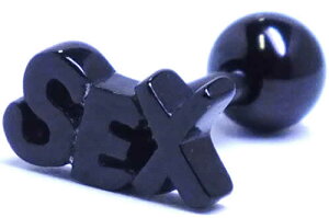 ブラックロゴバーベル(SEX) 14ゲージ 14G 軟骨 耳 ヘリックス トラガス アンテナ 舌ピアス ベロ ボディピアス メンズ レディース ストレートバーベル おもしろ 個性 面白い 内径 長い 短い サージカルステンレス316L 両側ネジパーツ組み換え可能 英語 メッセージ 黒色