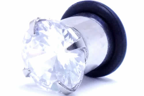 [ 0G ボディーピアス ジルコニア シングルフレア ] ジュエルフレア 0ゲージ 0Ga サージカルステンレス316L ボディピアス ゴムキャッチ ホールピアス メンズ レディース キュービックジルコニア クリスタル ピンク ラインストーン 結婚式 パーティ 立爪 タテ爪 立て爪